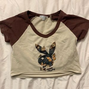Brown/khaki playboy cropped t shirt